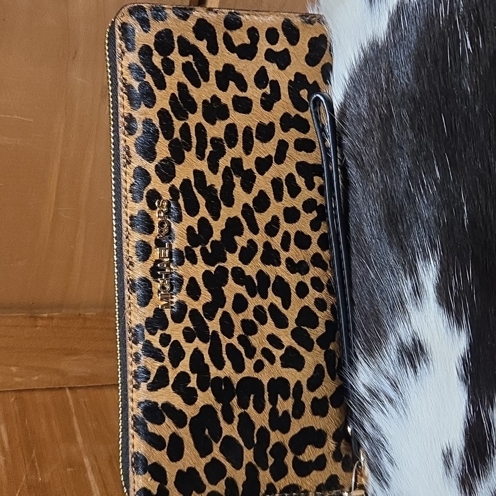 Michael Kors Tan and Black Animal Print Wallet Wristlet NWT